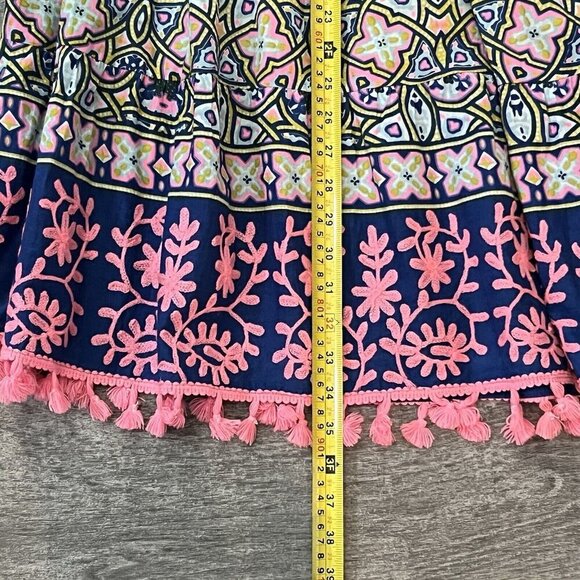 Naudic Womens Tiered Tropical Maxi Skirt Size XS Boho Cottage Embroidered Tassel - Picture 11 of 11